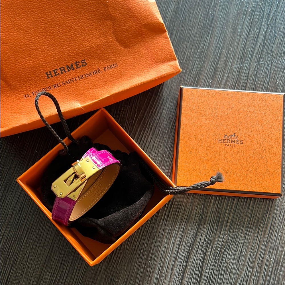 Hermes Pink Magenta Leather Bracelet